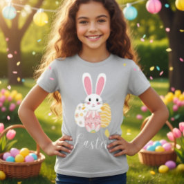 イースターのうさぎ柄の卵の女の子のTシャツ Tシャツ