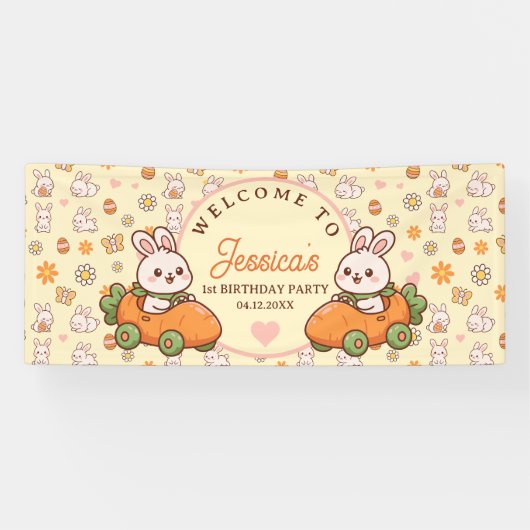 イースターのうさぎ かわいい 1歳 誕生日パーティー ウェルカム 横断幕 (横)