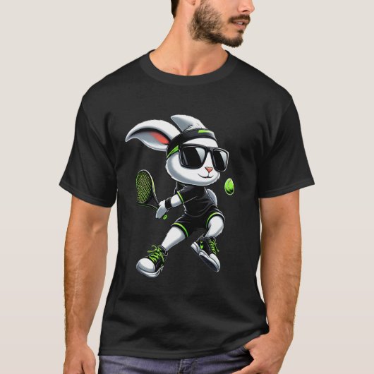 イースターのうさぎ テニスプレーヤー キッズ 少年 少女 S Tシャツ (正面)