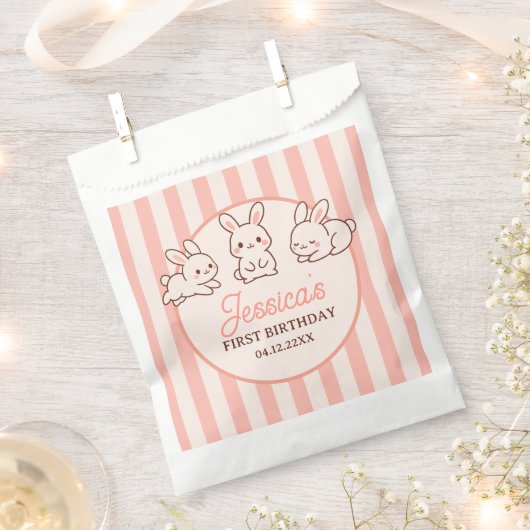 イースターのうさぎ ピンク 女の子 1歳 誕生日パーティー フェイバーバッグ (クリップ留めされた状態)