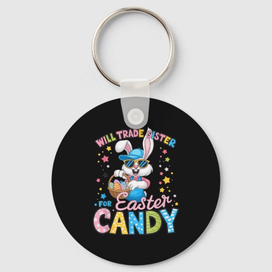 イースターのおもしろTシャツ お菓子と妹を交換しよう キッズ キーホルダー (正面)