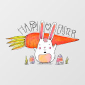 イースターのお祝いにんじんを持つかわいいうさぎ ウィンドウサイン (シート)