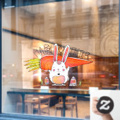 イースターのお祝いにんじんを持つかわいいうさぎ ウィンドウサイン (カフェ窓)