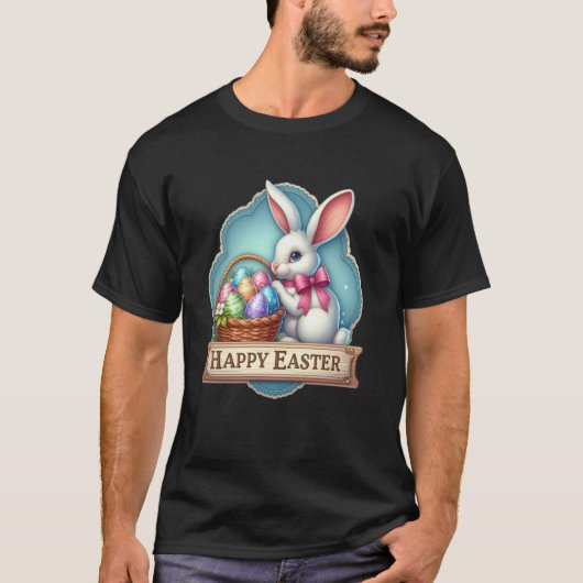 イースターのお祝い 白うさぎ Tシャツ (正面)