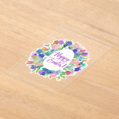イースターのお花の卵型リース アクリル招待状 (レイダウン)