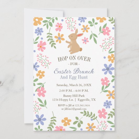 イースターのお誘い かわいいウサギと一緒にブランチ 招待状 (正面)