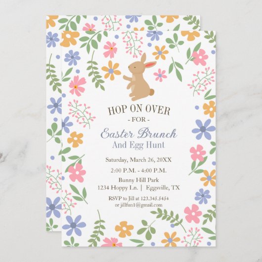 イースターのお誘い かわいいウサギと一緒にブランチ 招待状 (正面/裏面)