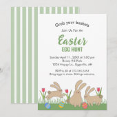 イースターのお誘い ウサギと一緒に卵の宝探し 招待状 (正面/裏面)