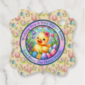 イースターのかわいいひよこ、花、カラフルな卵 フェイバータグ (裏面)