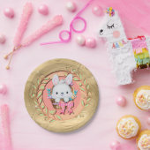 イースターのかわいいウサギがバスケットに座って ペーパープレート (パーティー)