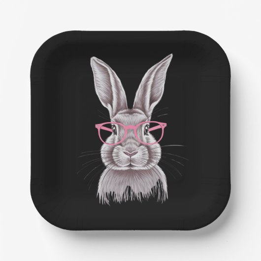イースターのかわいいウサギ家族へのギフト ペーパープレート (正面)