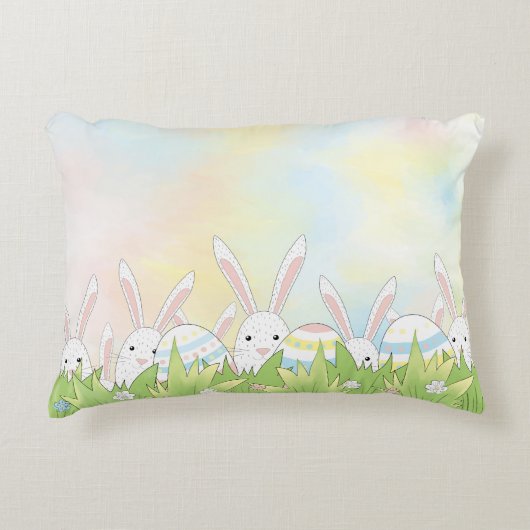 イースターのかわいいバニーと卵 アクセントクッション (正面)