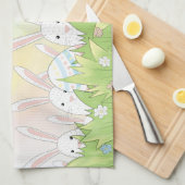 イースターのかわいいバニーと卵 キッチンタオル (四つ折り)