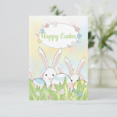 イースターのかわいいバニーと卵 サンキューカード (スタンド正面)