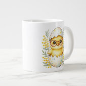 イースターのひよこメガネミモザの花 ジャンボコーヒーマグカップ (正面右)
