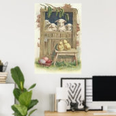 イースターのひよこ 羊小屋 色付け たまご ポスター (ホームオフィス)
