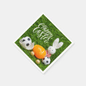 イースターのイースターホリデーを持つサッカーボール スタンダードカクテルナプキン (角)