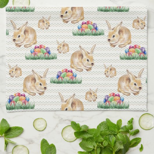 イースターのウサギおよびカラフルの卵 キッチンタオル (折り畳み)