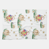 イースターのウサギおよびカラフルの卵 キッチンタオル (横)