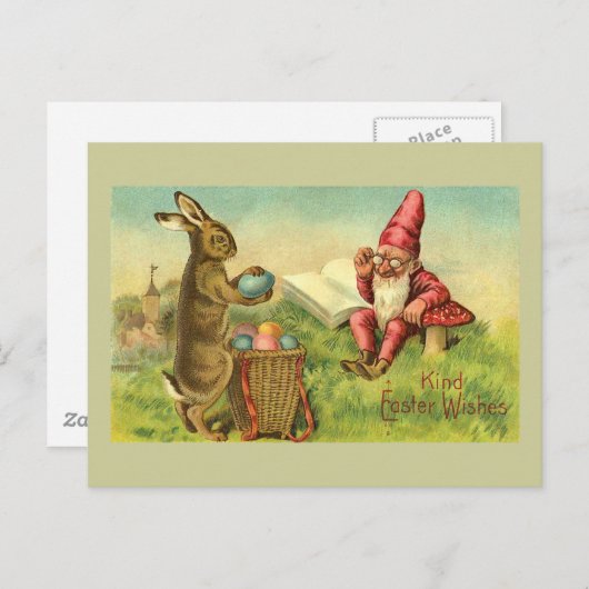 イースターのウサギおよび格言のヴィンテージの挨拶 シーズンポストカード (正面/裏面)