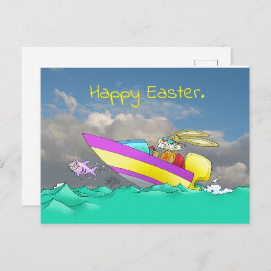 イースターのウサギが、スピードボートに乗って。 シーズンポストカード (正面/裏面)