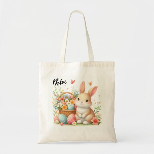 イースターのウサギとうさぎの卵とお花 トートバッグ (正面)