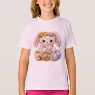 イースターのウサギとうさぎの雛とパステルエッグ Tシャツ