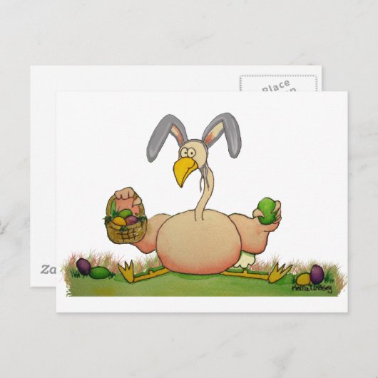 イースターのウサギとしてピンクのフラミンゴのお洒落な鳥 シーズンポストカード (正面/裏面)