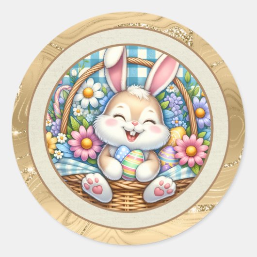 イースターのウサギとたまごと花 ラウンドシール (正面)