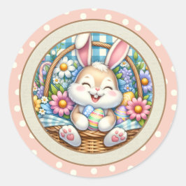 イースターのウサギとたまごと花 ラウンドシール