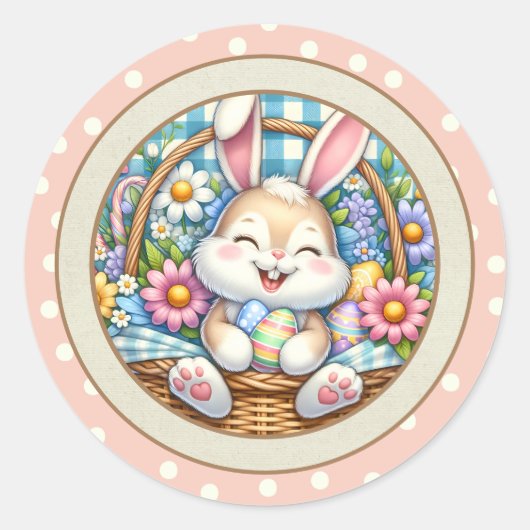 イースターのウサギとたまごと花 ラウンドシール (正面)