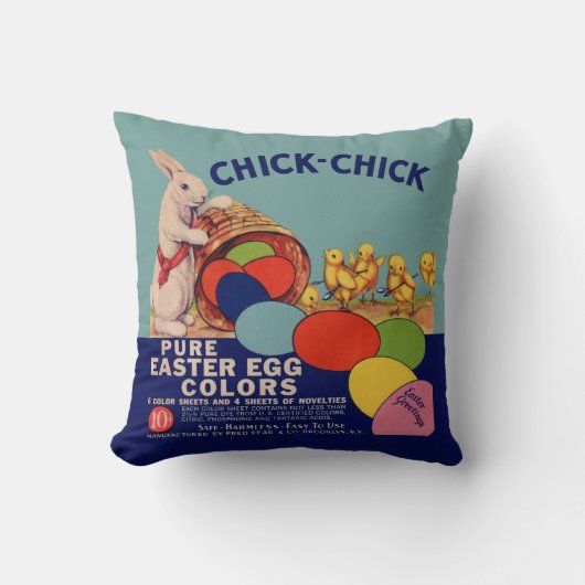 イースターのウサギとのヴィンテージのイースターエッグ色 クッション (正面)