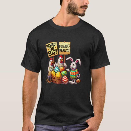 イースターのウサギとひよこの卵を尊重 Funny Chickens Picket Tシャツ (正面)