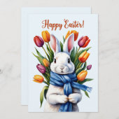 イースターのウサギとチューリップの花 シーズンカード (正面/裏面)
