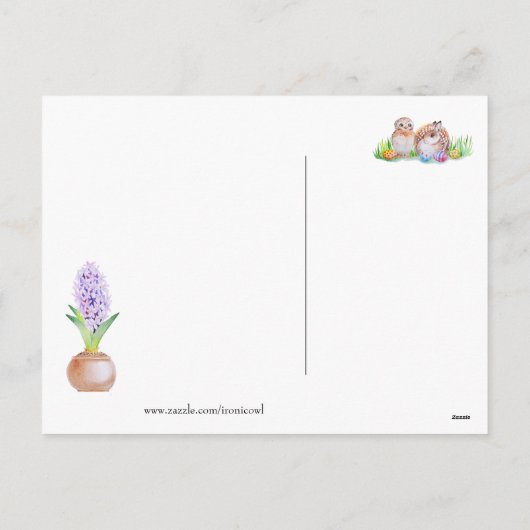 イースターのウサギとフクロウ シーズンポストカード (裏面)