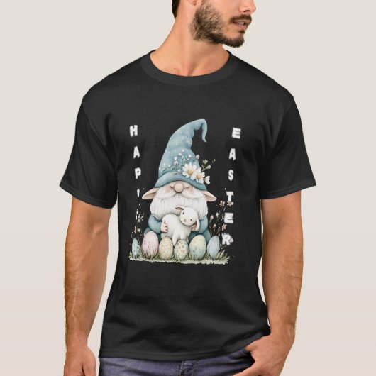イースターのウサギと卵を持つ幸せなイースターのノーム Tシャツ (正面)
