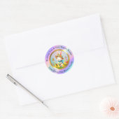 イースターのウサギと春の花 ラウンドシール (封筒)