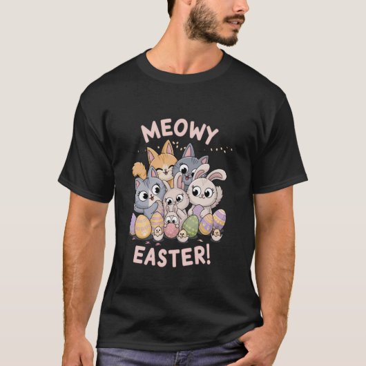 イースターのウサギにゃんこ Tシャツ (正面)