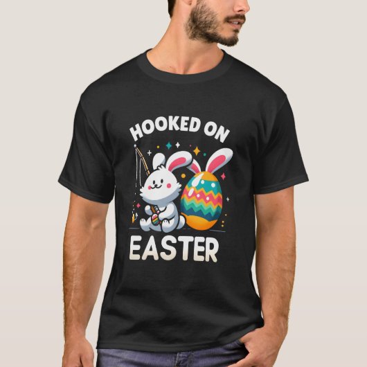 イースターのウサギのかわいいイースターエッグフィッシングの楽しい休日 Tシャツ (正面)