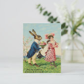 イースターのウサギのばら色のビクトリアンな女性の景色 シーズンポストカード (スタンド正面)
