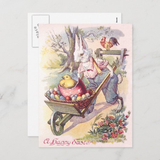 イースターのウサギのひよこによって着色される卵 シーズンポストカード (正面/裏面)