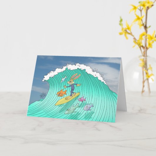 イースターのウサギのサーフ カード (黄色い花)