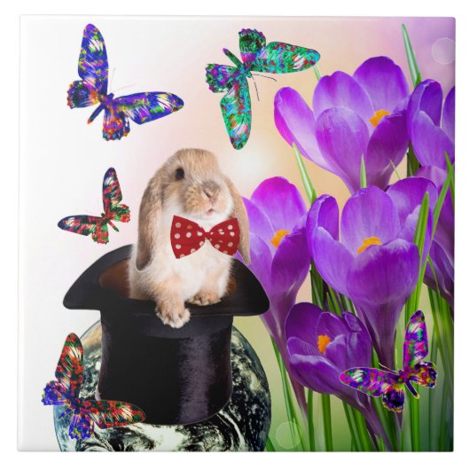 イースターのウサギのデザインの装飾的なタイル タイル (正面)