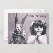 イースターのウサギのビクトリアンな祈る女の子の郵便はがき シーズンポストカード (正面/裏面)