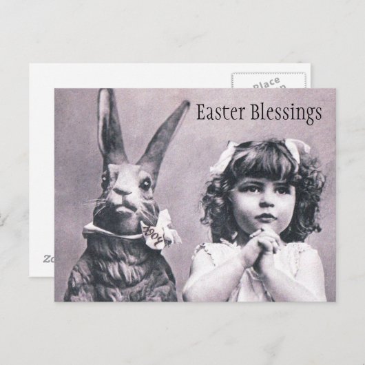 イースターのウサギのビクトリアンな祈る女の子の郵便はがき シーズンポストカード (正面/裏面)