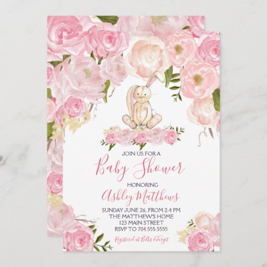 イースターのウサギのベビーシャワーの招待状のシャワー 招待状 (正面/裏面)