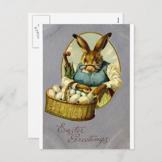 イースターのウサギのヴィンテージ シーズンポストカード (正面/裏面)