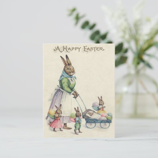 イースターのウサギの子供によって着色される卵 シーズンポストカード (スタンド正面)