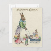 イースターのウサギの子供によって着色される卵 シーズンポストカード (正面/裏面)