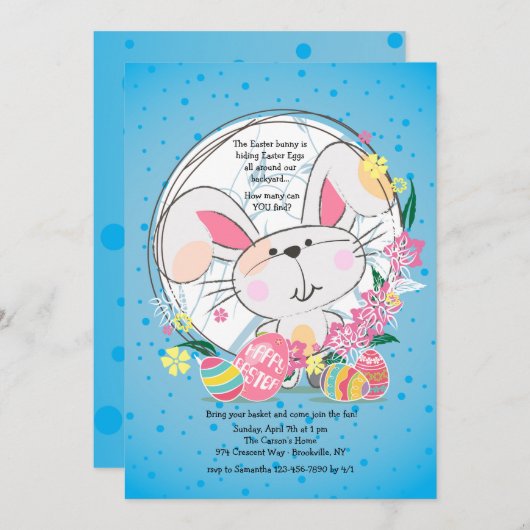 イースターのウサギの招待状 招待状 (正面/裏面)